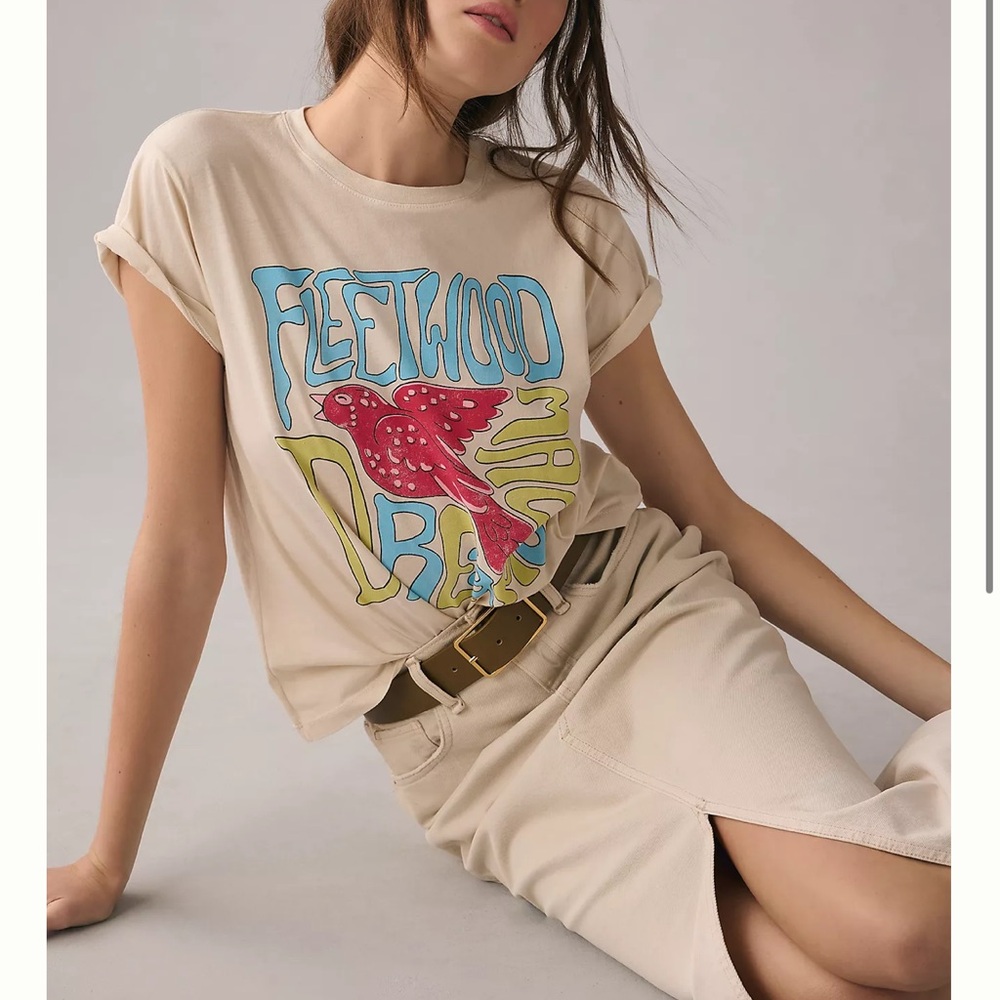 Anthropologie Beige Graphic Tee with Red and Blue Accents